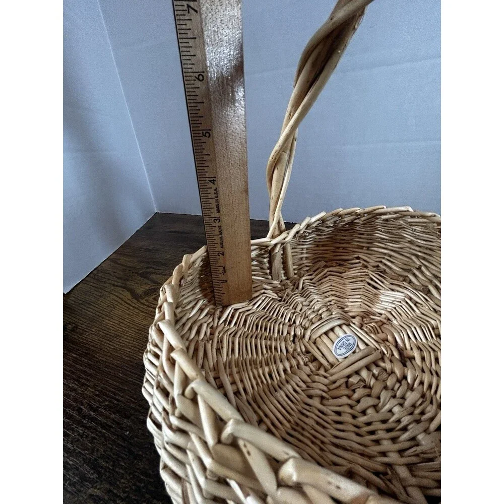 Vintage Wicker Gathering Basket Twisted Handle Rustic Farmhouse Decor Cottage